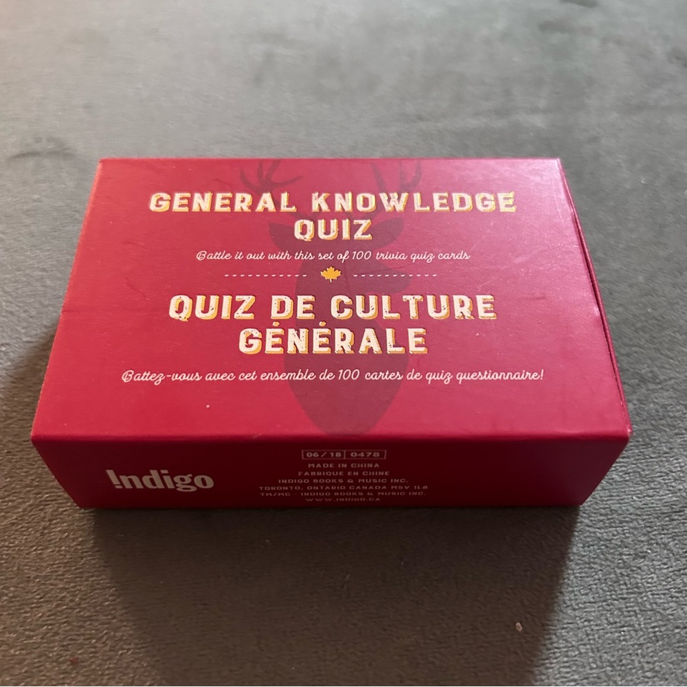 Indigo General Knowledge Quiz (50 cards with 100 questions)